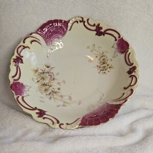 Antique RS Prussia Style Serving Bowl With Gold And Cranberry Accents